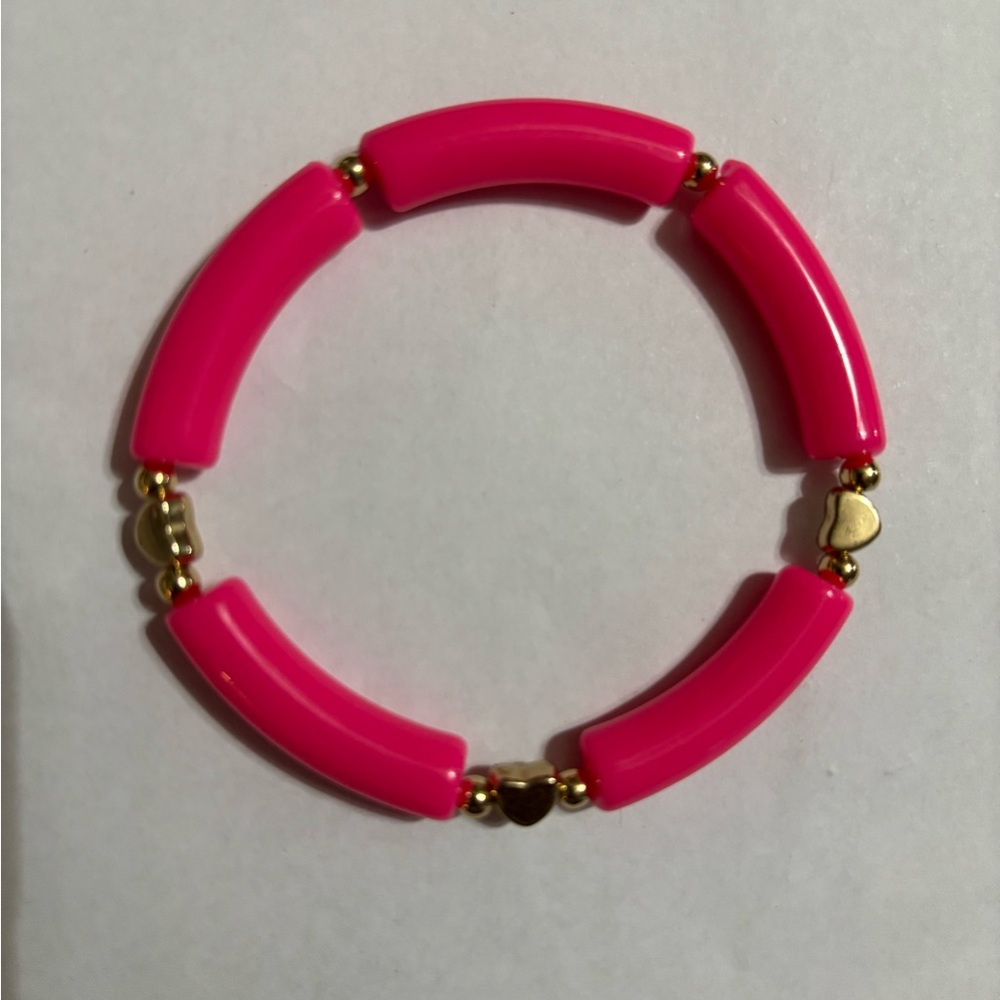 Pink and Gold Heart Tube Bracelet